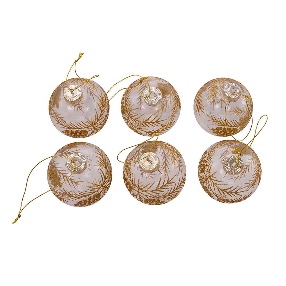 Kurt Adler 80MM Clear with Gold Pinecones Glass Ball Ornaments, 6-Piece Set